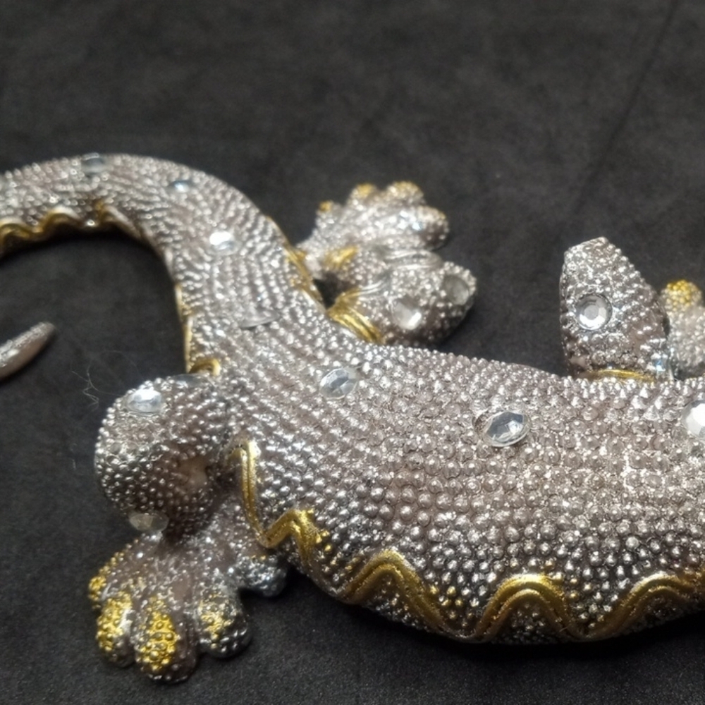Gray and Gold Reptile Figurine with Sparkling Gems - Picture 14 of 16